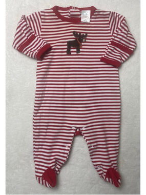 Southern Boutique Paty Vintage Infant Sleeper Red White Stripe Moose 0-3 Months